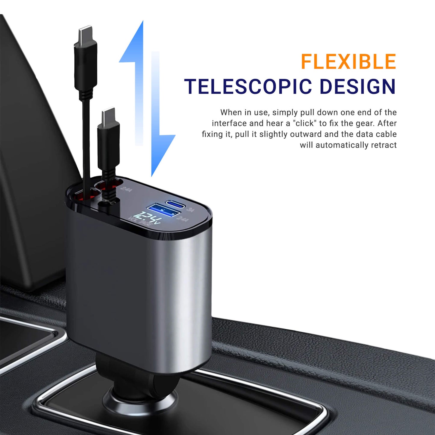 FAST CHARGE RETRACTABLE CAR CHARGER